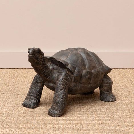 Statue tortue décorative bois massif teck marron 40cm (1/4)