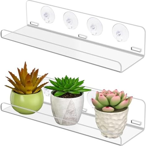 Étagères pour plantes de fenêtre 2 pièces étagère à ventouse pour plantes 30 cm, 8 ventouses, étagère transparente à ventouse, étagère murale pour jardins intérieurs, plantes d'intérieur (1/5)