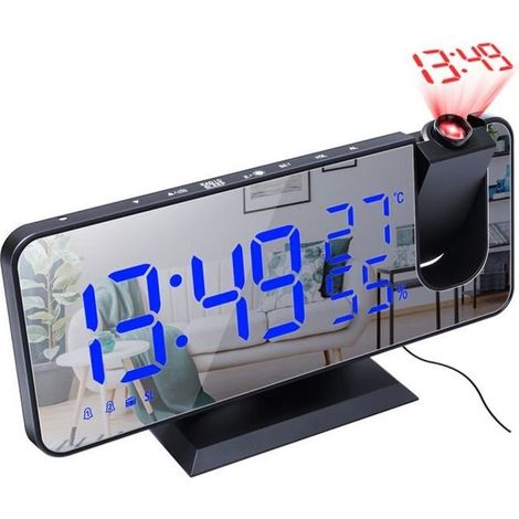 Radio-réveil à Projection, Surface de Miroir de réveil numérique électrique à LED pour Le Maquillage avec de Gradation, température (1/4)