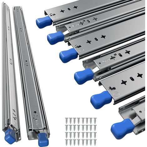 TolleTour Lot de 2 rails coulissants robustes à verrouillage pour tiroir, 1050 mm, largeur 53 mm, jusqu’à 84 kg (1/5)