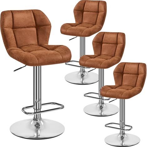 Yaheetech Lot de 4 Tabourets de Bar Réglables en Hauteur Modernes,Chaises de Bar en Similicuir et Métal,Tabouret Haut Capacité de Charge Maximale 136 kg,44 × 50,5 × 89 cm Marron Rétro