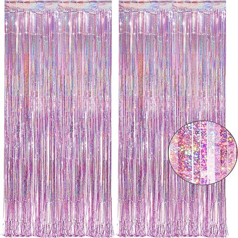 Rideaux à franges métalliques roses (lot de 3), rideaux à franges métallisées pour mariage, fiançailles, enterrement de vie de jeune fille, anniversaire, fête prénuptiale, décoration de scène… (1/5)