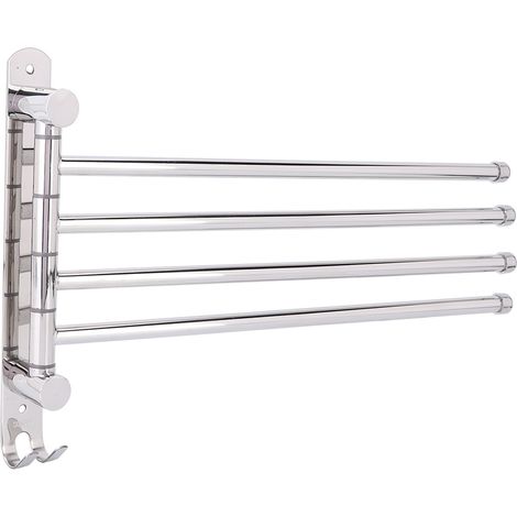 Porte-serviettes pivotant 4 bras acier inox 304 mural pliable salle de bain cuisine rangement kit vis (1/5)