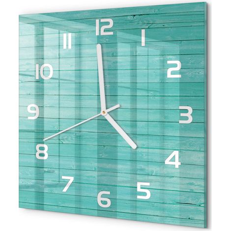 Horloge Murale Carrée Sans Cadre en Verre Trempé Silencieuse et Moderne Planches vertes 30x30 cm (1/5)