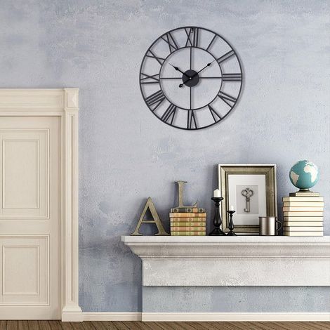 Horloge Murale Metal avec Chiffres Romain Vintage Silencieuse 50cm (1/5)