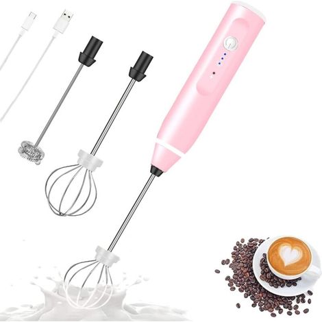 Wiederaufladbarer elektrischer Handmilchaufschäumer mit 2 Edelstahl-Schneebesen und 3-stufig einstellbarem Mini-Mixer - Crezuo