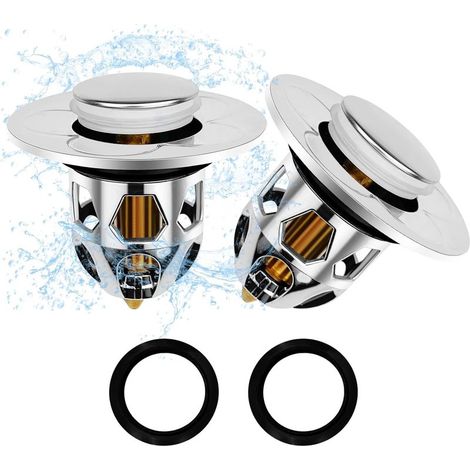 Bouchon de vidange universel pour évier (2 pièces), Ø 34-40 mm, avec 2 joints pour baignoire, pour un drainage plus rapide et sans obstruction, pour salle de bain, cuisine, lavabo. (1/4)