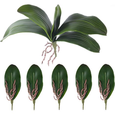 Feuilles D'Orchidée Faux - Hauteur 19 Cm - Largeur 9 Cm - Aspect Naturel - Matériau EVA Caoutchouc - Lot De 6 (1/5)