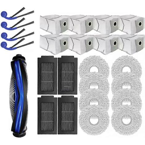 Packung mit 25 Ersatzteilen für Ecovacs Deebot T30C Omni und T30C Pro Omni Staubsauger: Hauptbürste, Reinigungstücher, Staubbeutel und Seitenbürsten. (1/5)