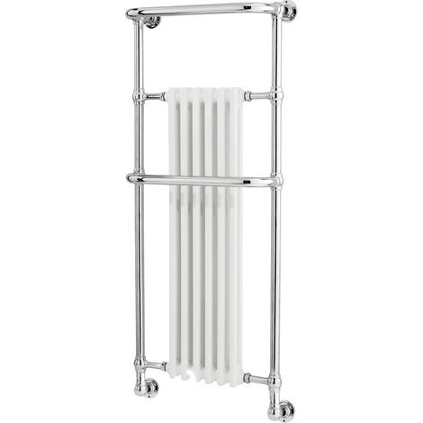 Milano Elizabeth Chrome and White Heated Towel Rail Radiator with Cast Iron Style Insert - 1365mm x 575mm (1/3)