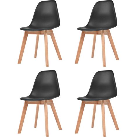 Chaise plastique noir et pieds hévéa massif Jhay - Lot de 4 (1/4)
