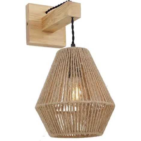 Applique murale en bois avec abat-jour en jute style bohème, E27