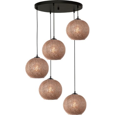 Lampe suspendue à 5 lumières Corda rotin Ø rond 20 cm - 2237-05-50-5-20 (1/2)