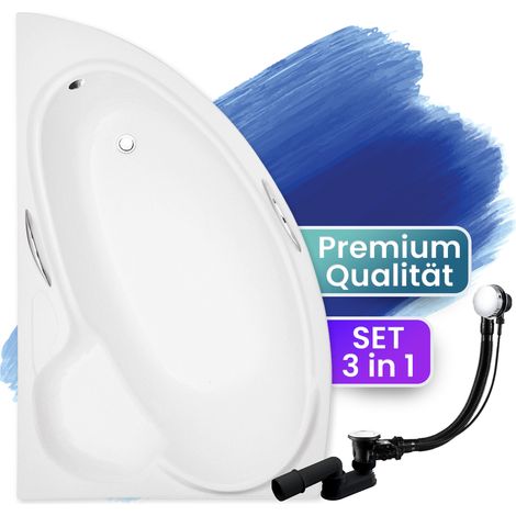 Badewanne Eckbadewanne 150x95 Links, Ablaufgarnitur & Füßen GRATIS - Komplettset 3in1 Original Acryl Wanne Premium Siphon - BADLAND BIANKA (1/5)