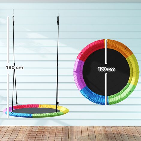 Balançoire nid, hauteur réglable, balançoire suspendue Ø 120 cm, jusqu'à 300 kg, pour enfants de 3 à 8 ans, 120 x 120 x 180 cm, multicolore (1/5)