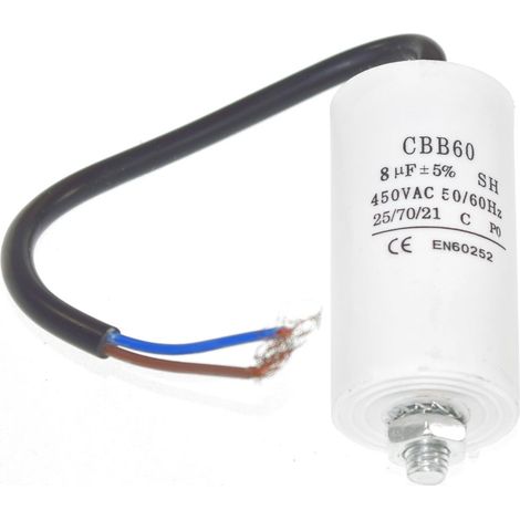 Universal 8UF Capacitor with 19cm Cable Connectors