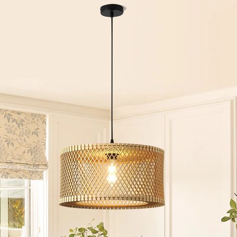 Farmhouse Boho Wooden Caged Pendant Light,Adjustable PVC Cord, Unique Pendant Light for Living Rooms, Kitchens, Bedrooms (1/5)