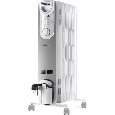 Bain d'huile-1500 W-Thermostat-Hors gel-3 allures-Eléments 3D- Roulettes - Poignée - Blanc - SUPRA