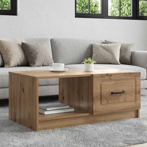 Table basse avec rangement, bois d’ingénierie, chêne artisanal, 90 x 50 x 37 cm - PANGIVO (1/5)