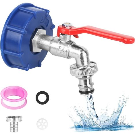 Robinet IBC - Raccord de robinet IBC - Adaptateur IBC - Conteneur IBC - Accessoire avec robinet sphérique de 3/4" - Tuyau de jardin pour réservoir d'eau de pluie (1/5)