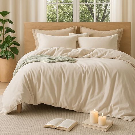 Housse de Couette 220x240 cm Beige Couleur Unie,en Microfibre (1/5)
