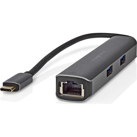 Nedis USB Multi-Port-Adapter / 5-in-1 / USB 3.2 Gen 1 / USB-C™ Stecker / HDMI™ Ausgang / RJ45 Buchse / 3x USB-A Buchse / 5 Gbps / 0.20 m / Rund / Vergoldet / PVC / Anthrazit / Box