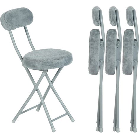 Lot de 4 Chaises de Bureau Pliante Coussin Rond en Fourrure avec Dossier et Repose-Pieds, Siège de 49 cm de Haut, Style Scandinave, Gris (1/5)