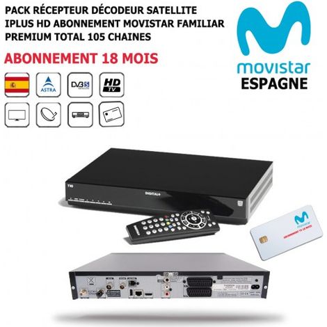 Pack Récepteur Décodeur Satellite iPlus HD + Abonnement TV Espagnol Movistar Familiar Premium Total 18 mois 105 Chaînes (1/5)