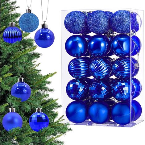 Boules de Noël Bleu Marine 30pcs - Ornements de Noël en Plastique 6cm, Décorations Suspendues pour Sapin et Fêtes (1/5)