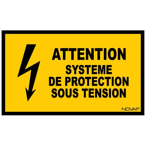 Panneau Attention système de protection sous tension - Rigide 330x200mm - 4161266