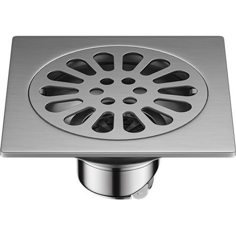 Scarico a pavimento 12×12 cm con filtro spesso, griglia per doccia, quadrato, scarico a pavimento in acciaio inox antiodore (1/5)