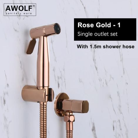 (Or rose brillant-1) Douchette WC portable en acier inoxydable or rose brossé, kit de douchette AP2354 (1/5)