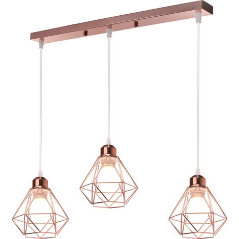 Plafonnier rétro 3 lumières E27 en métal or rose – Dimensions 16x17cm – Anticorrosion et respectueux de l'environnement – Pour espaces intérieurs – Norcks