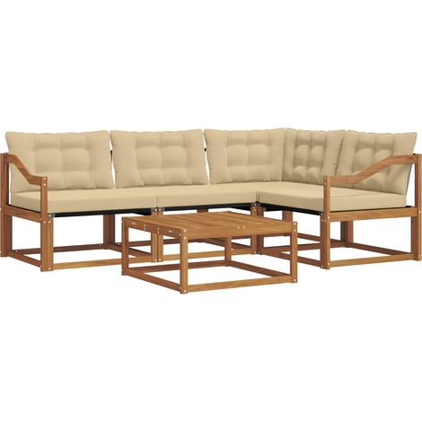 Outdoor Sofa Set with Cushion 5 pcs Natural and Beige vidaXL