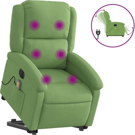 vidaXL Poltrona Alzapersona Massaggi Elettrica Verde Chiaro Velluto (1/5)