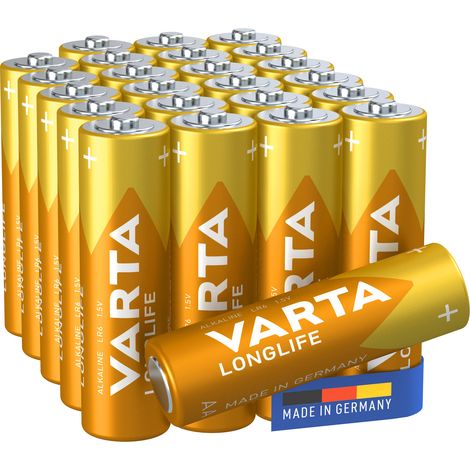 Piles alcalines AA Longlife – Lot de 24 – Performance longue durée pour appareils à faible consommation – VARTA