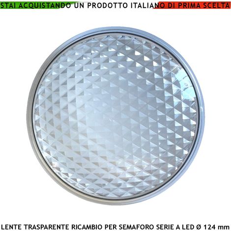 Lente di Ricambio per Semaforo a Led Securvera Vetro Trasparente Diametro luce 124 mm Diametro Esterno 135 mm Guarnizione Parapioggia Emissione Luce Amplificata Modalità Puntiforme Colore dei Led (1/2)