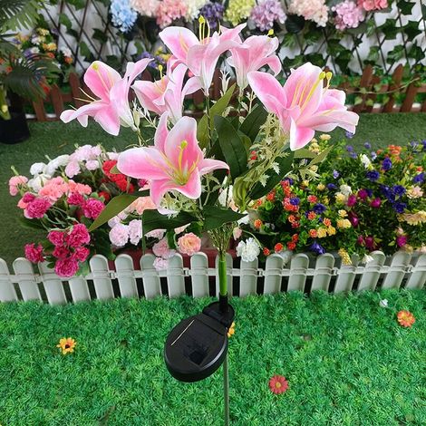 Lot de 2 lampes solaires de jardin avec 14 fleurs de lys, lampes solaires de jardin, lampes solaires de fleurs, lampes décoratives d'extérieur étanches