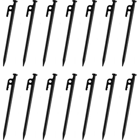 Set mit 14 Erdankern, für harten Untergrund, 20 cm, Stahl, robuste Zeltnägel für Camping, silberfarben (1/5)