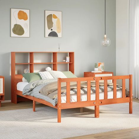 Cama con estantería sin colchón madera maciza marrón 150x200 cm vidaXL (1/5)