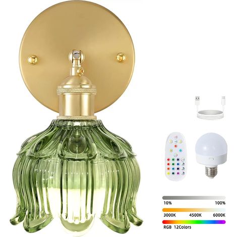 Applique murale LED sans fil avec télécommande, lampe de chevet rechargeable, intensité variable, changement de couleur RVB, 3000K-6000K, avec ampoule (1/5)