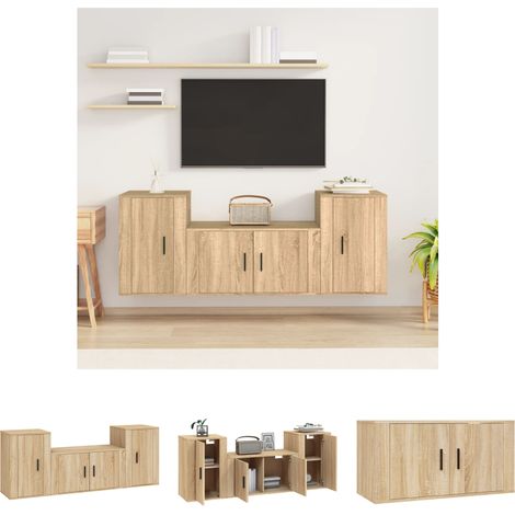 Wandmontage - vidaXL 3-tlg. TV-Schrank-Set Sonoma-Eiche Holzwerkstoff - Wohnzimmermöbel (1/5)