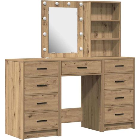 Maison Exclusive - Schminktisch mit Spiegelbeleuchtung 3 pcs Brau