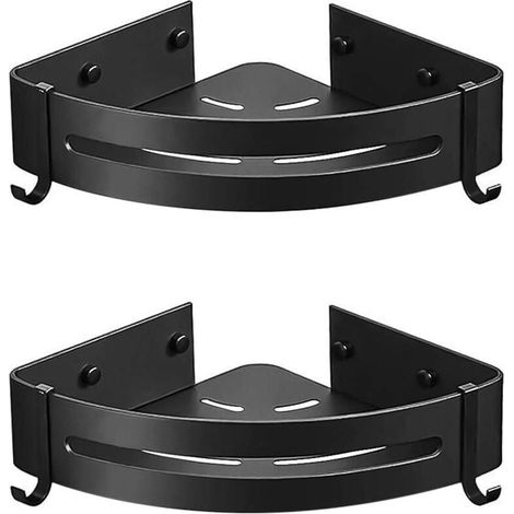 Eckduschablage, nagelfrei, selbstklebend (kein Bohren erforderlich), 2er-Set mit 4 abnehmbaren Haken, rostfreier Aluminium-Aufbewahrungskorb, Hängeregal (1/4)