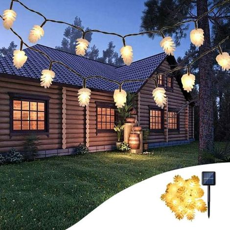 Guirnalda de luces LED solares impermeables, 2 modos (intermitente/fijo), 50 LED, cable de cobre (dorado). (1/5)