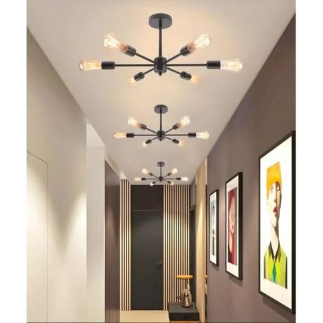 Yowei 3pcs Retro Lustre Suspension Industriel Salon Noir E27 Plafonnier Vintage en Métal Designe Edison,6lampes (1/4)
