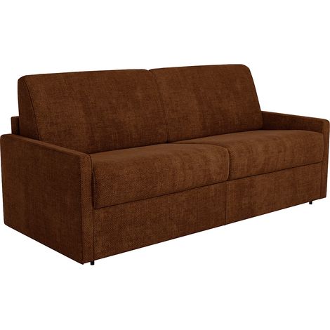 Divano letto 3 posti express in tessuto terracotta - Rete a doghe larghe 140 cm - Materasso 14 cm - CALIFE (1/5)