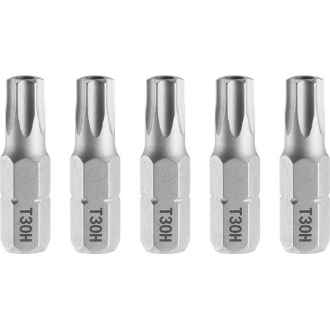 5pcs T30H Embout de Tournevis Torx 1/4" Tige Hexagonale 25mm/1" Longueur Magnétique Tête Étoile à 6 Pans Acier S2 Embout de Tournevis avec Trou (1/5)