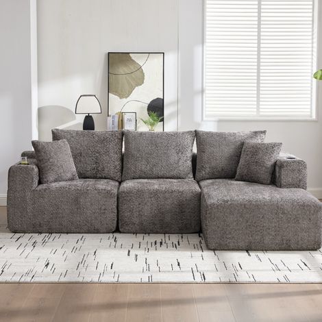 Canapé d’angle modulable en chenille gris foncé 261x165x80,5 cm, assise profonde, sans montage (1/5)