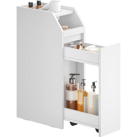 Meuble Salle de Bain, Placardd Étroit，Petit Armoire de Rangement pour Papier Toilette, Meuble WC avec Tiroirs à roulettes, pour Petit Espace, Blanc (1/5)